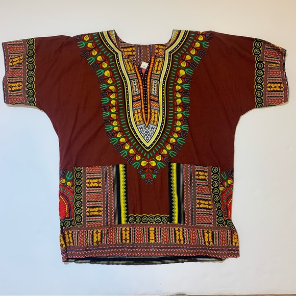 Big Mama Dashiki Hippie Maroon Color Traditional African Top Shirt Size Small - Picture 7 of 7